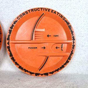 X3 Constructive Eating Construction Orange Plates 9" Made In USA